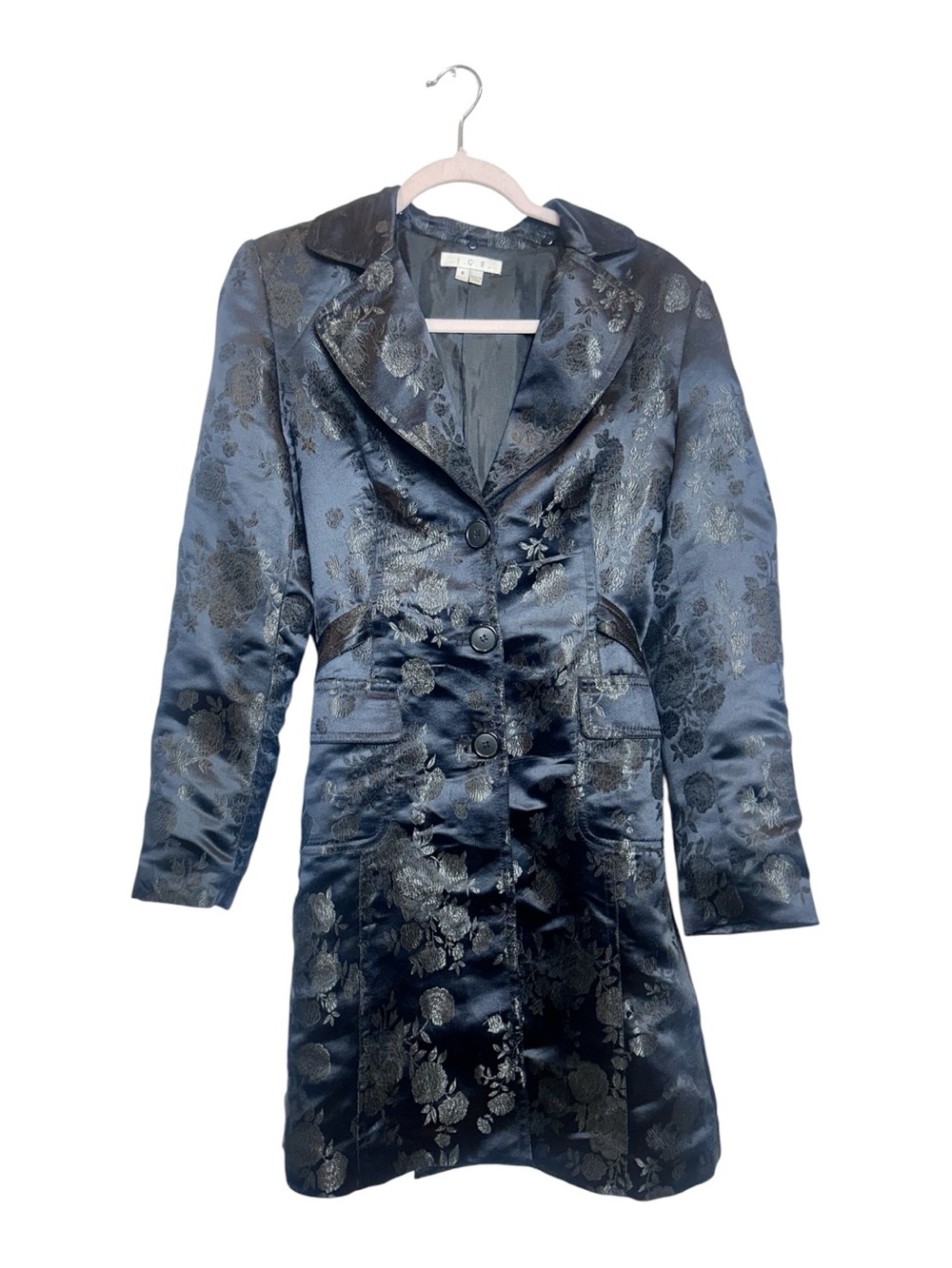 Vintage 90s Floral Jacquard Trench Coat